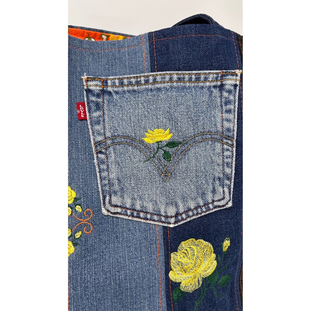 Levi's Mercado Global Patchwork Denim Tote Bag Embroidered Rose Floral Boho Blue - Picture 2 of 12